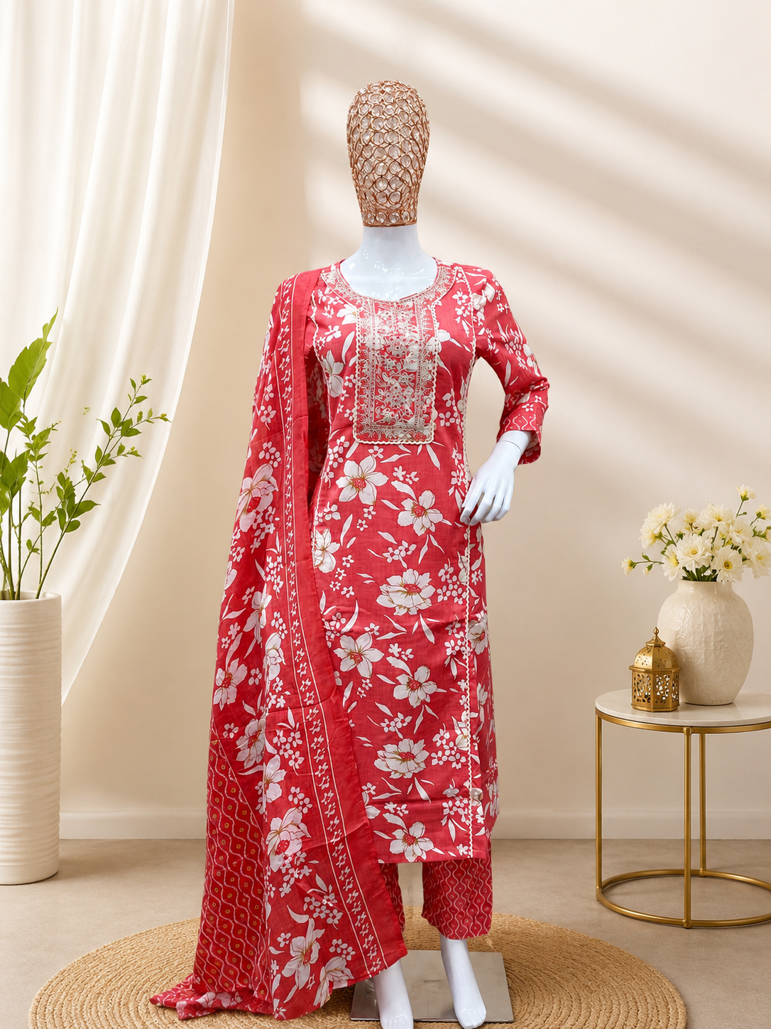 Red Floral Elegance Suit Set