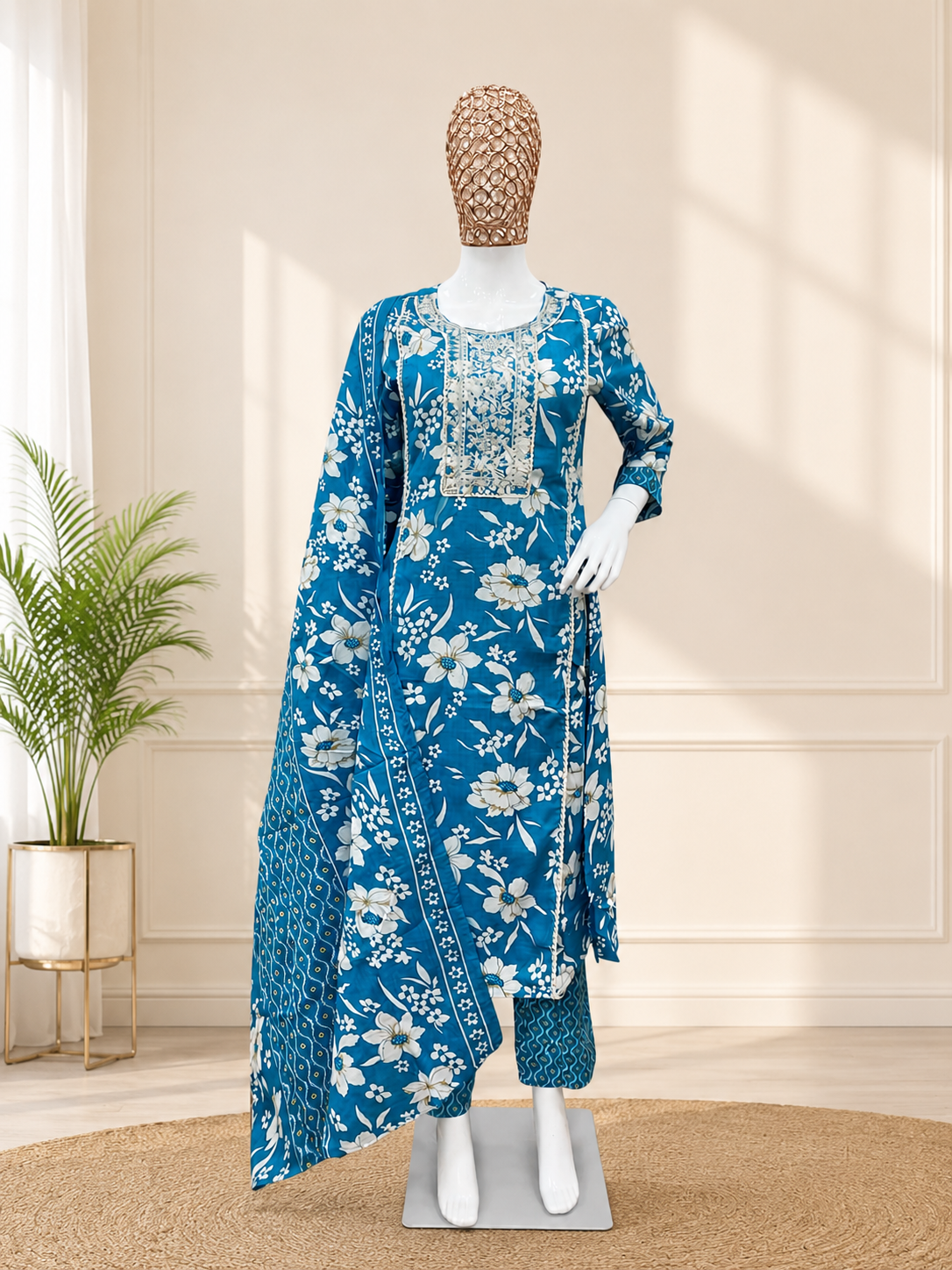 Blue Floral Elegance Suit Set