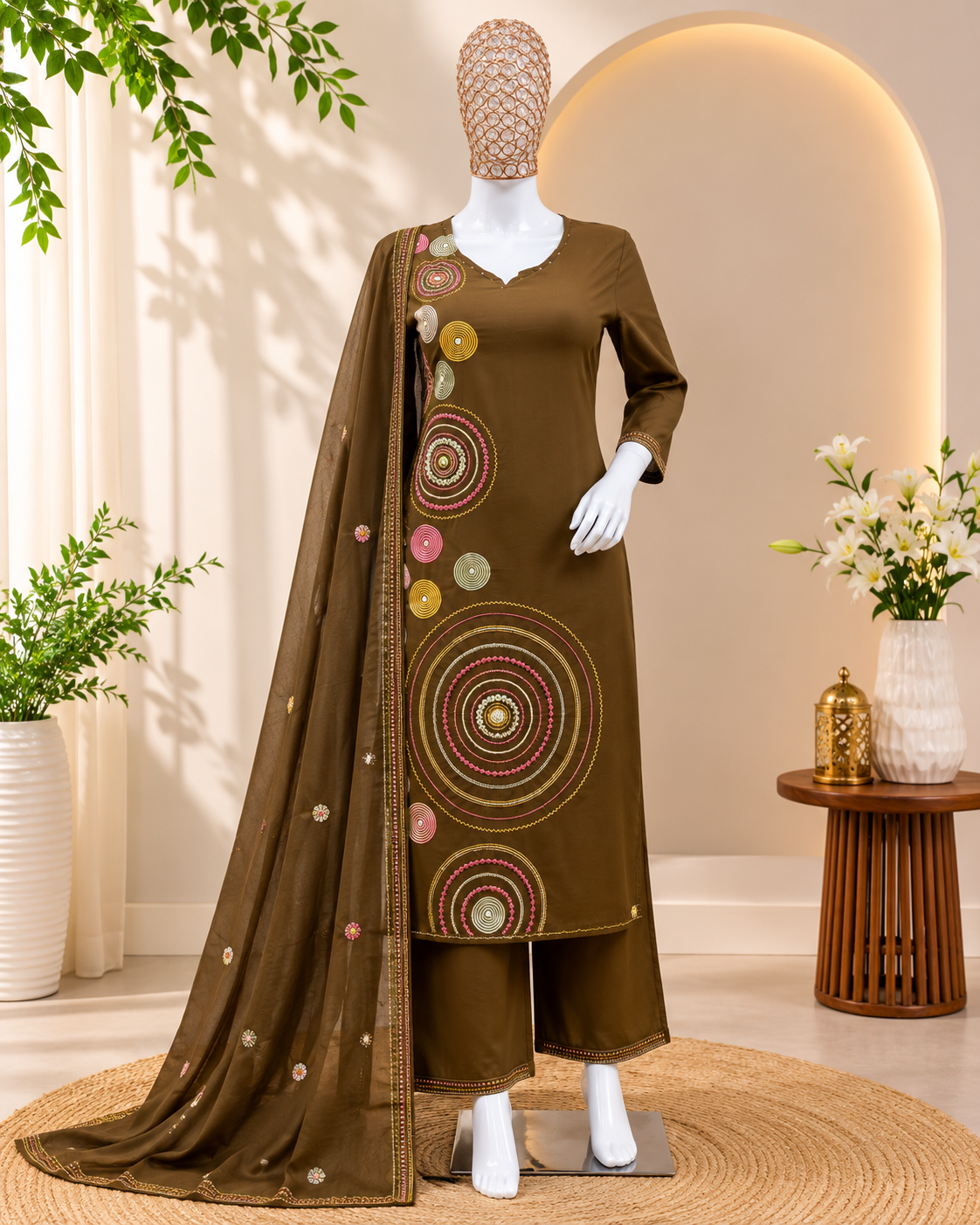 Premium Brown Designer Straight Cut 3-Piece Suit Set