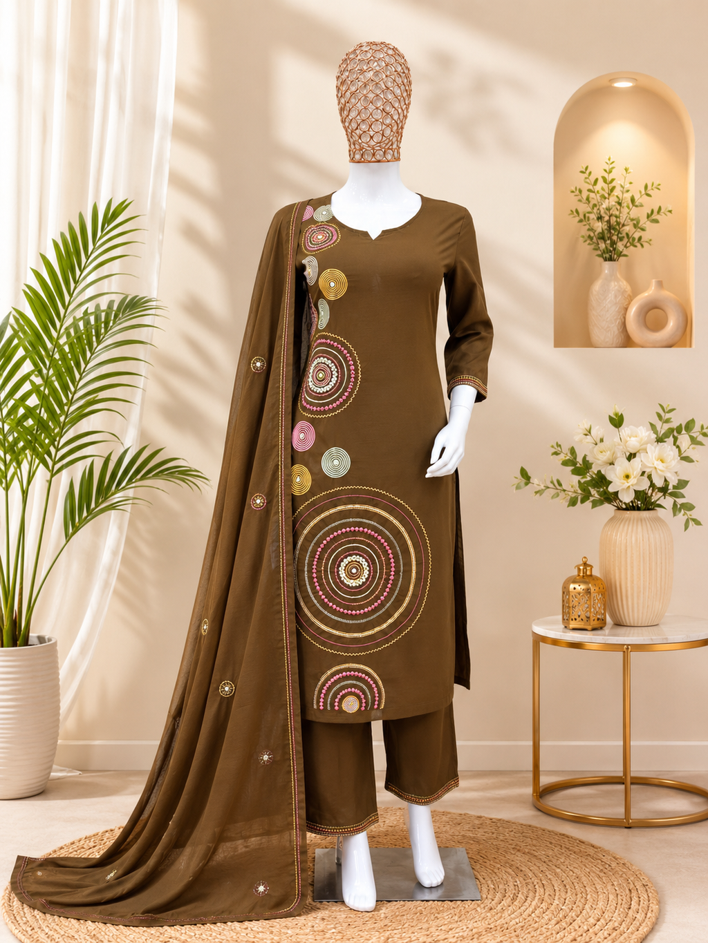 Premium Brown Designer Straight Cut 3-Piece Suit Set
