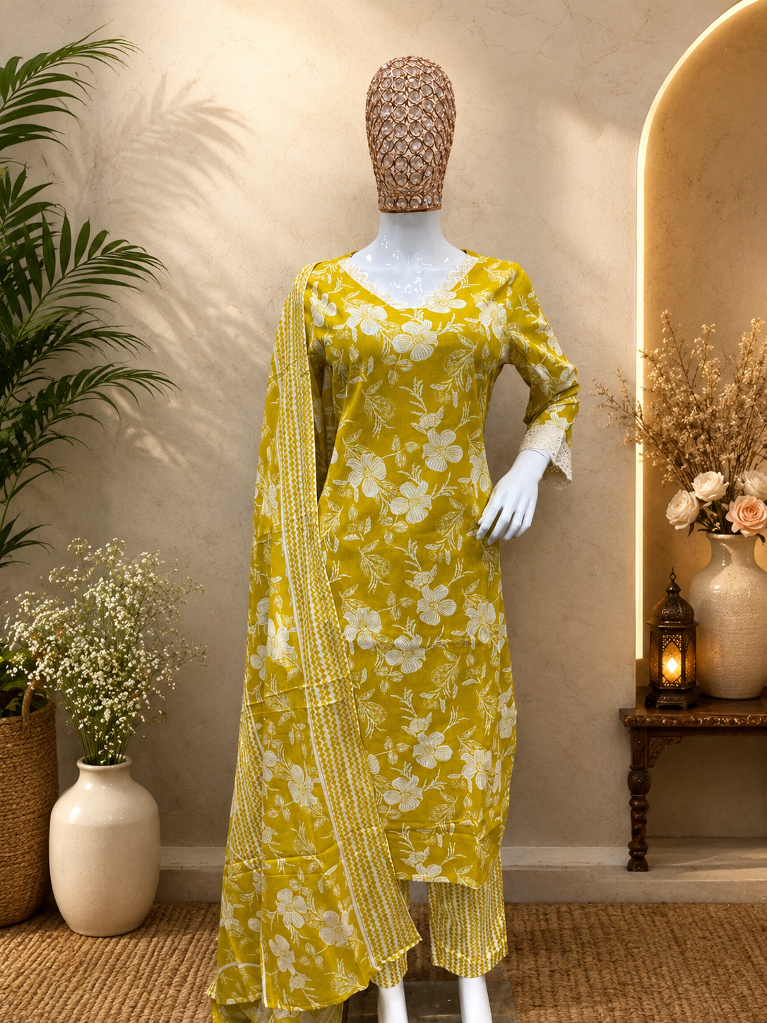 Mustard Yellow Printed Ethnic Suit Set