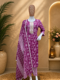 Purple Floral Straight Cut 3-Piece Suit Set